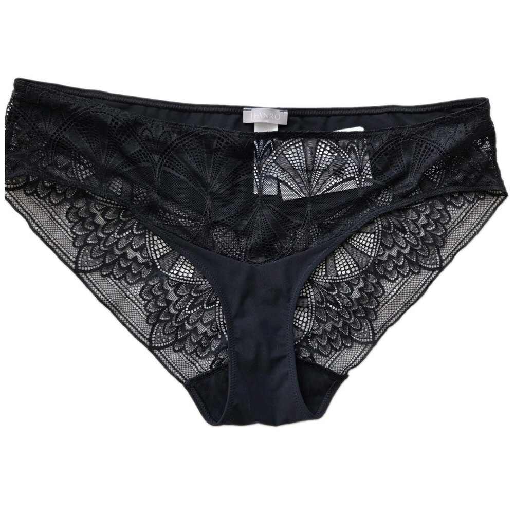 Hanro Holly Womens Black Lace Brazilian Panty  Size L NEW